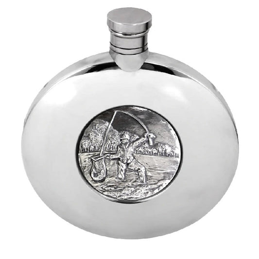 EPC Ellipse Pewter Hip Flask with Badge-Gamefish