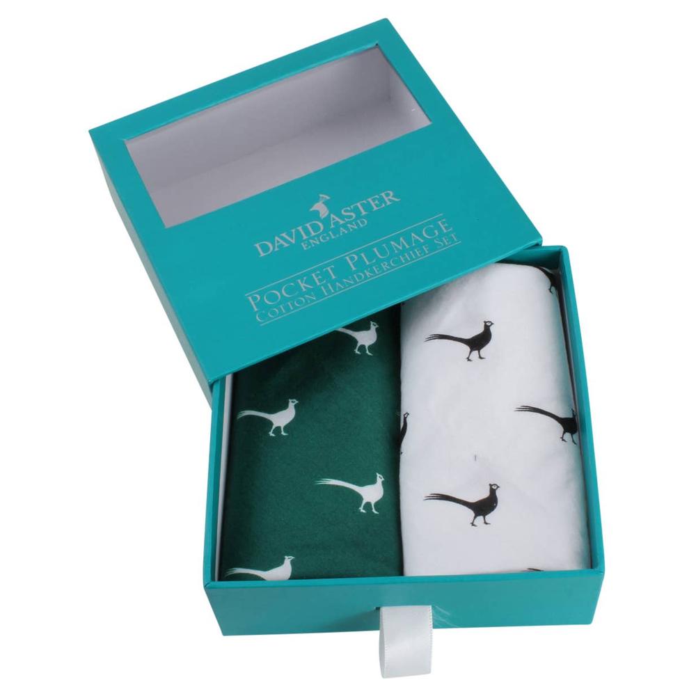 Green & White Pheasant Print Handkerchief Set-Gamefish