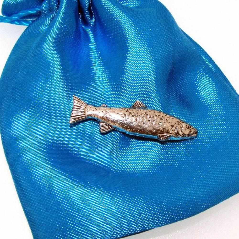 Brown Trout Fly Fishing Silver Pewter Pin Brooch Badge in Gift Box Angling Brown Trout Fly Fishing Silver Pewter Pin Brooch Badge in Gift Box Angling
