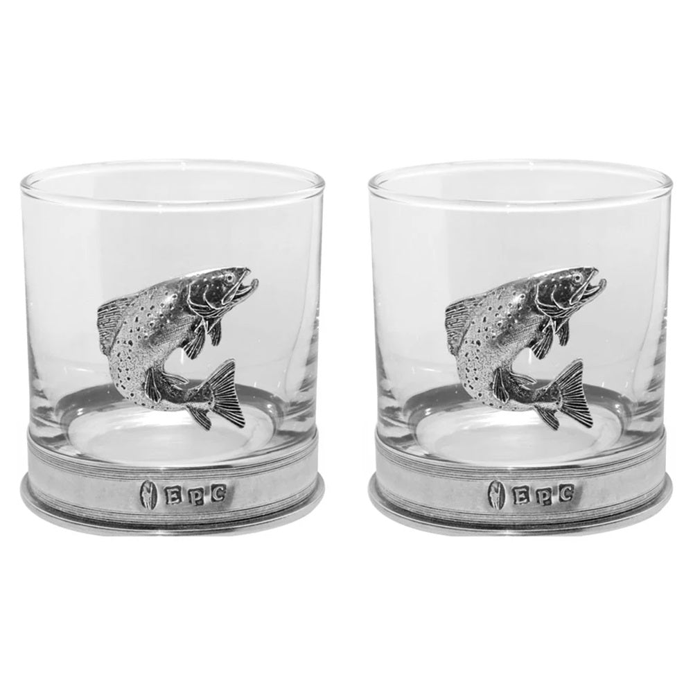 11oz Trout Fishing Pewter Whisky Glass Tumbler Set of 2-Gamefish