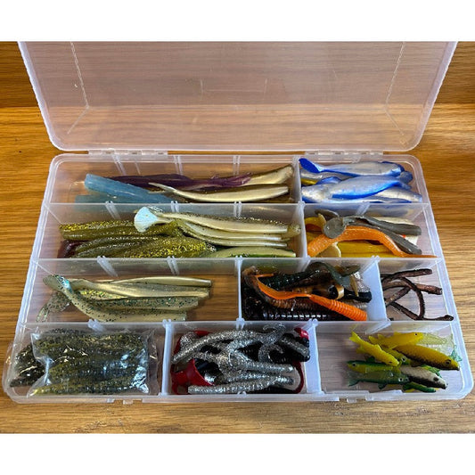Assortment of 124 unmounted soft lures-Gamefish