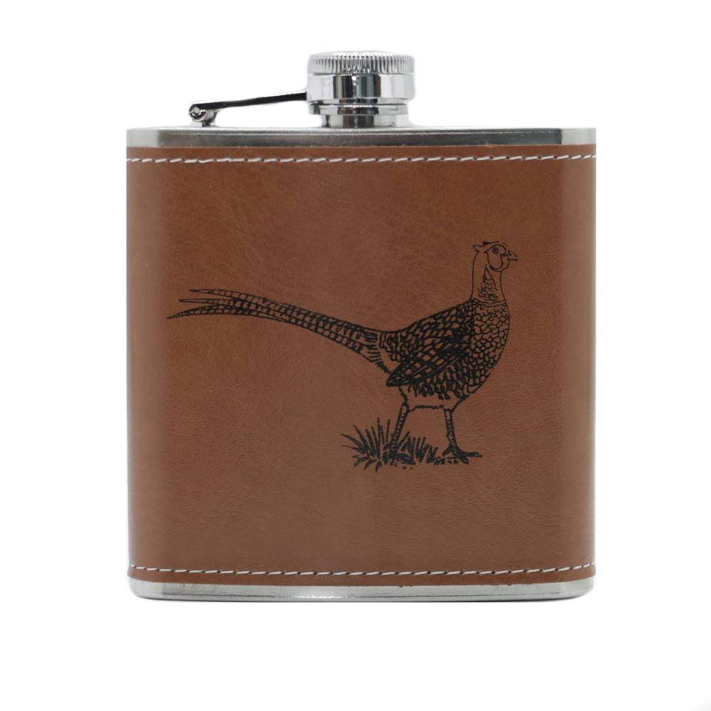 Hip Flask Pheasant Leatherette Design - 6oz-Gamefish