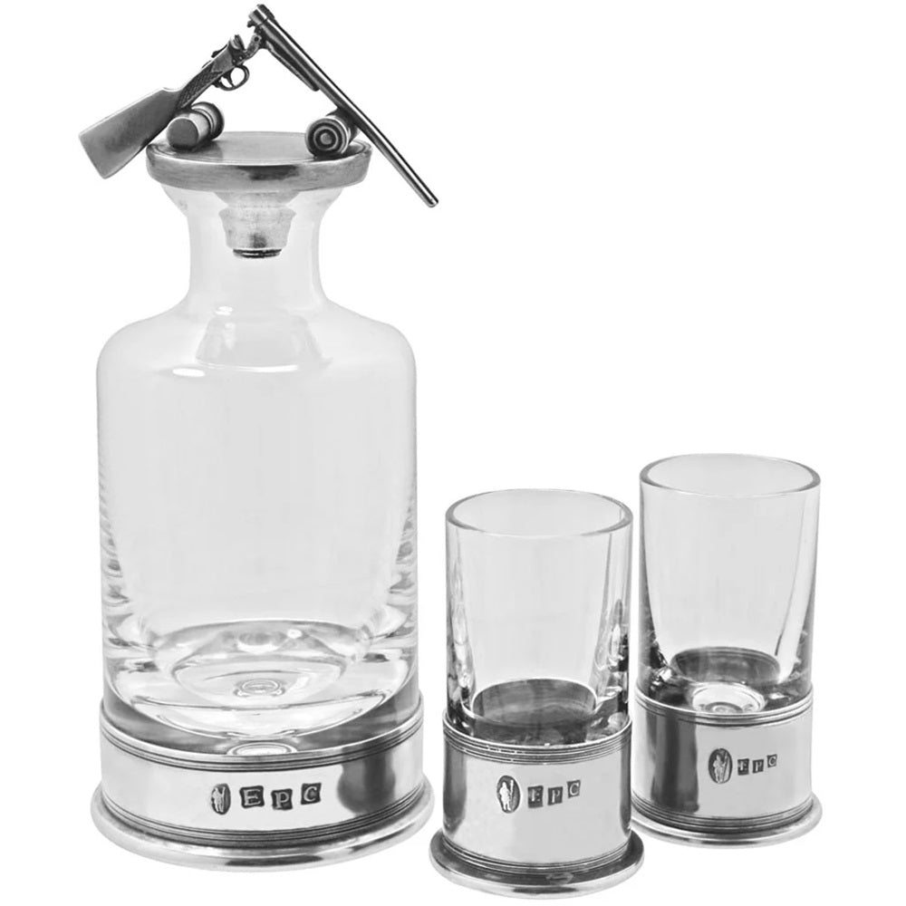 Pewter & Crystal Mini Decanter Set With Shot Glasses-Gamefish