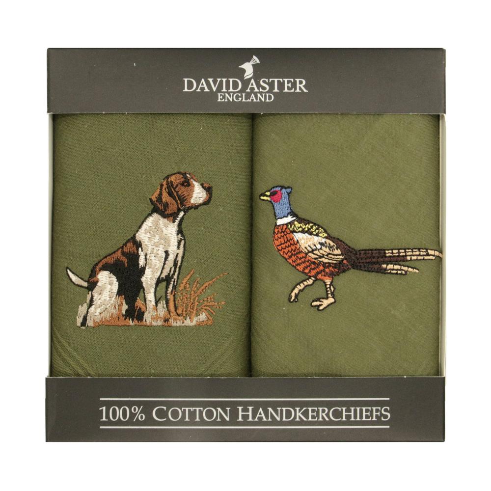 Pheasant & Hound Embroidered Green Handkerchiefs-Gamefish