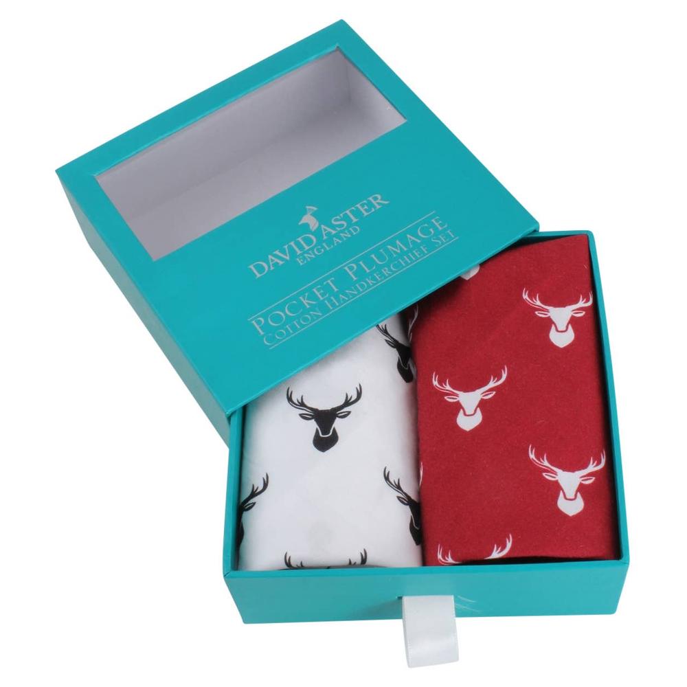 Red & White Stag Print Cotton Handkerchief Set-Gamefish