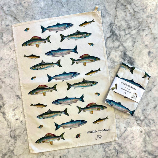 Salmon, Sea Trout, Brown Trout and Grayling Tea Towel-Gamefish