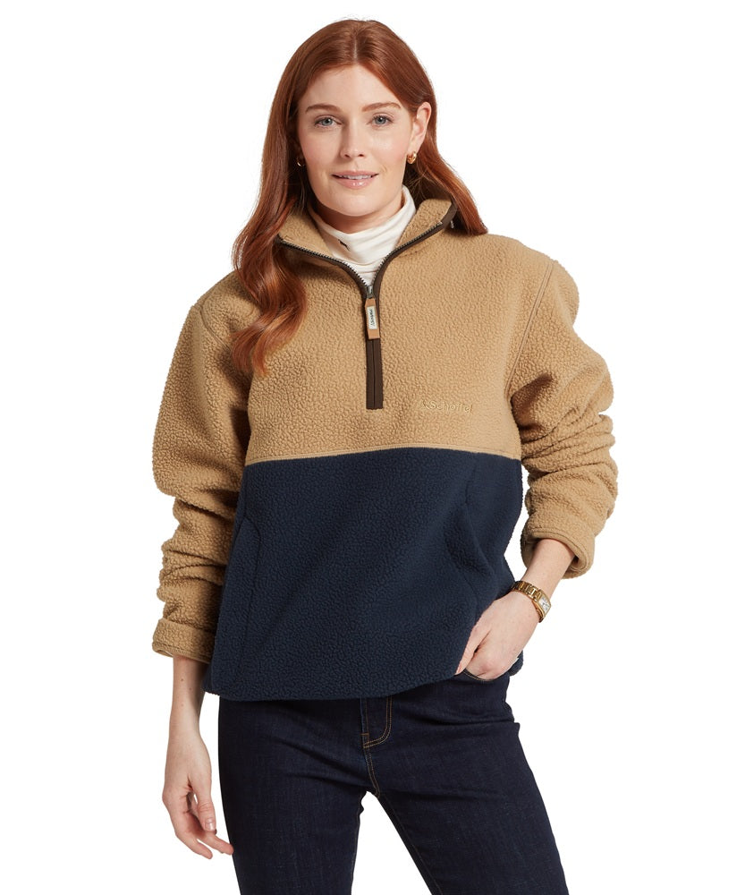 Schoffel Berkeley Retro Quarter Zip Fleece - True Navy/Tan-Gamefish