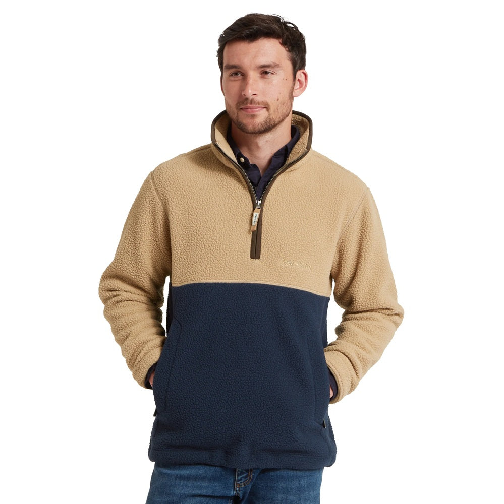 Schoffel Berkeley Retro Quarter Zip Fleece - True Navy/Tan-Gamefish