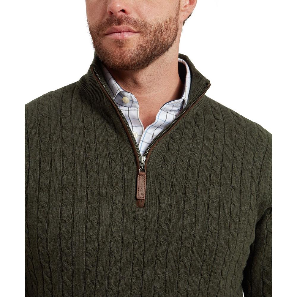 Schoffel Calton Cotton Cashmere Cable Quarter Zip Jumper - Loden Green-Gamefish