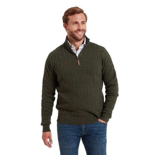 Schoffel Calton Cotton Cashmere Cable Quarter Zip Jumper - Loden Green-Gamefish