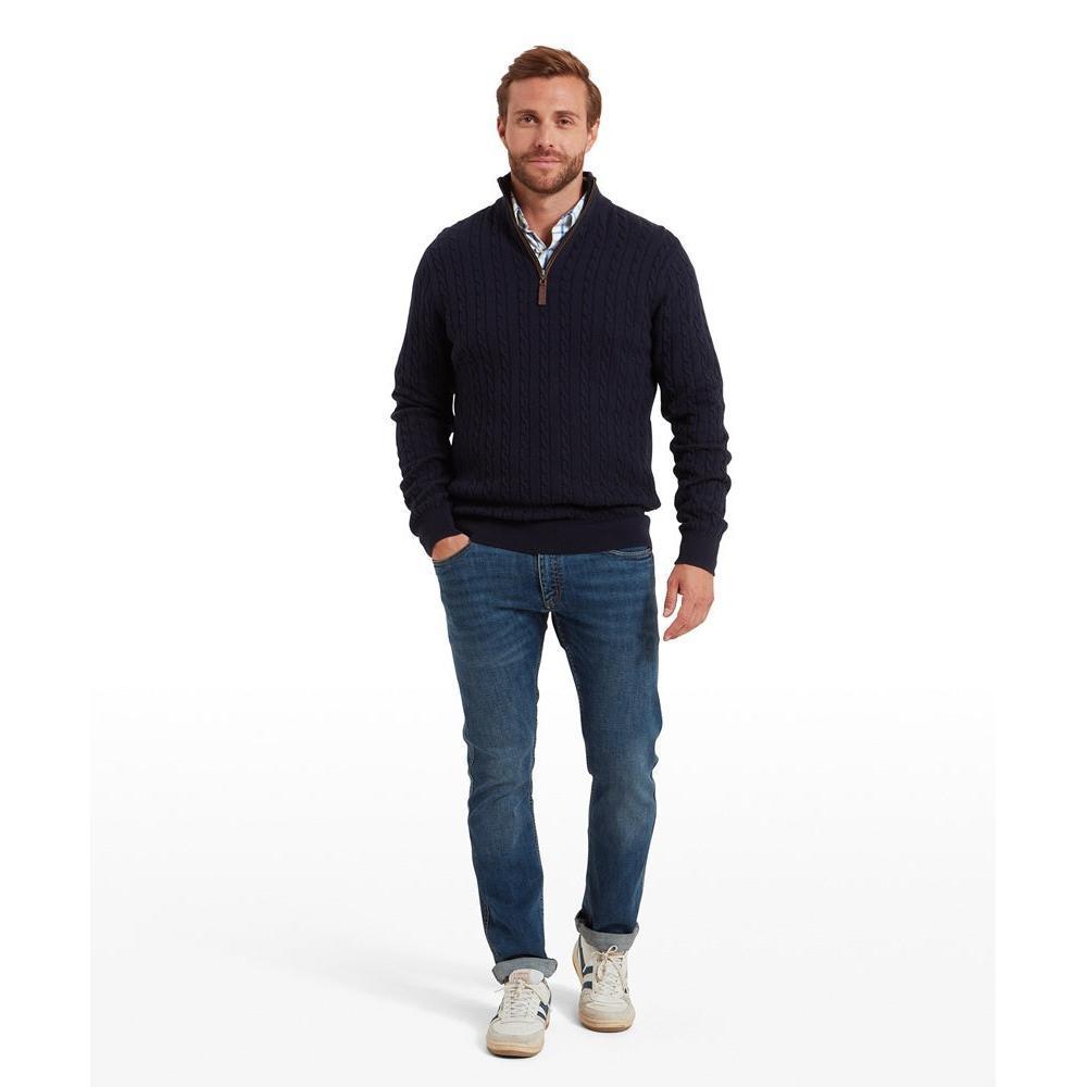 Schoffel Calton Cotton Cashmere Cable Quarter Zip Jumper - Navy-Gamefish