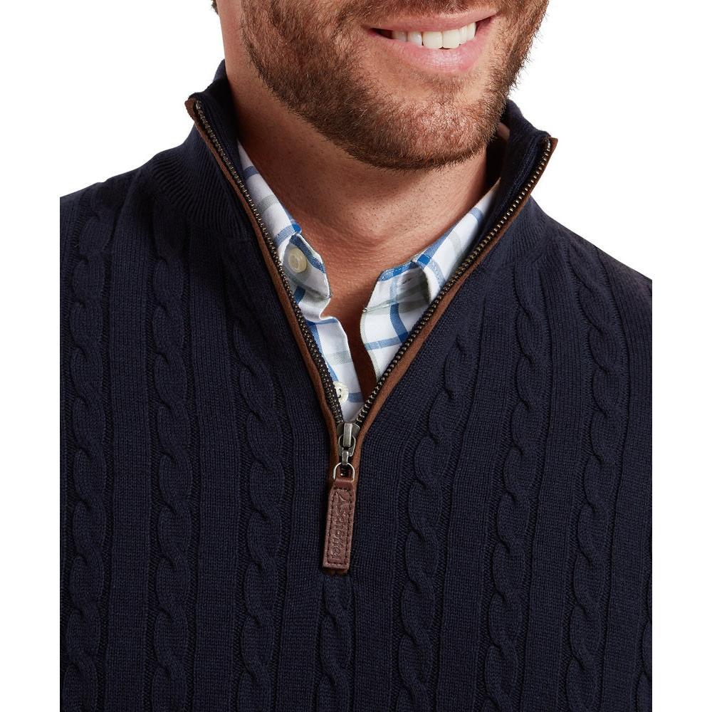 Schoffel Calton Cotton Cashmere Cable Quarter Zip Jumper - Navy-Gamefish