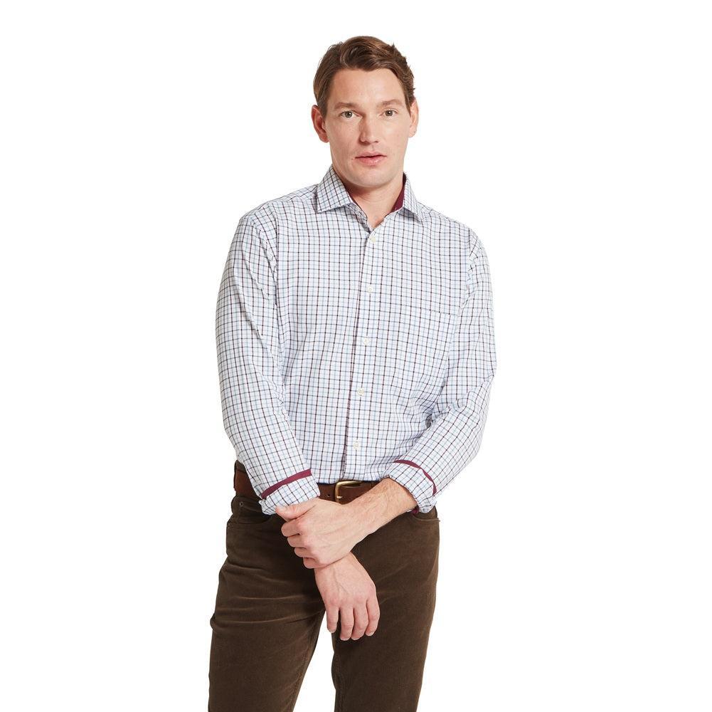 Schoffel Milton Tailored Shirt - Port/Lake Blue Check-Gamefish
