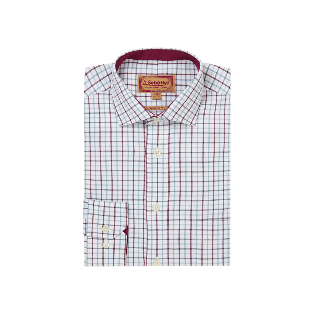 Schoffel Milton Tailored Shirt - Port/Lake Blue Check-Gamefish