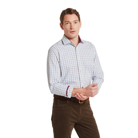 Schoffel Milton Tailored Shirt - Port/Lake Blue Check-Gamefish