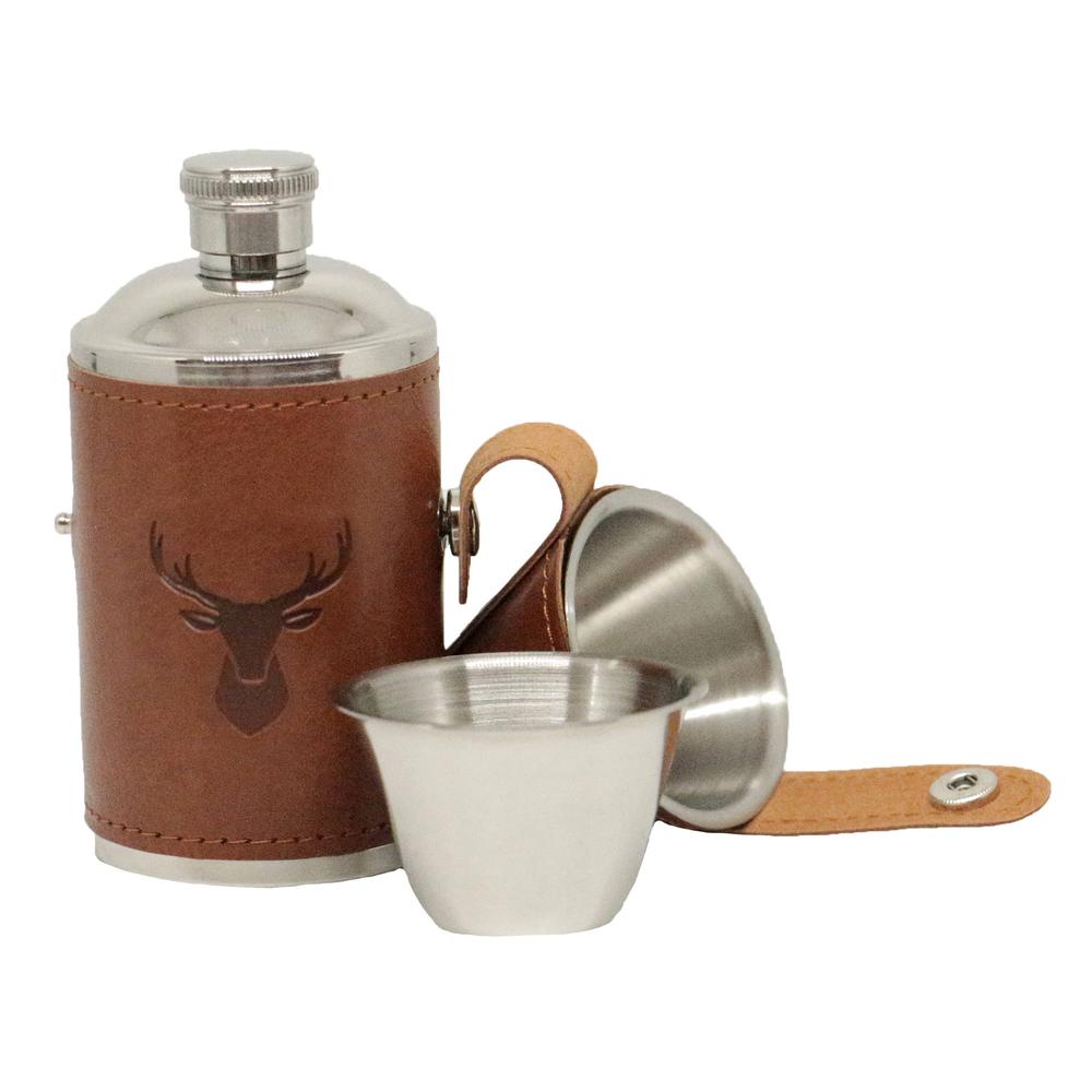 Stag Hip Flask Hunter Design Shiny Stainless Steel 6oz-Gamefish