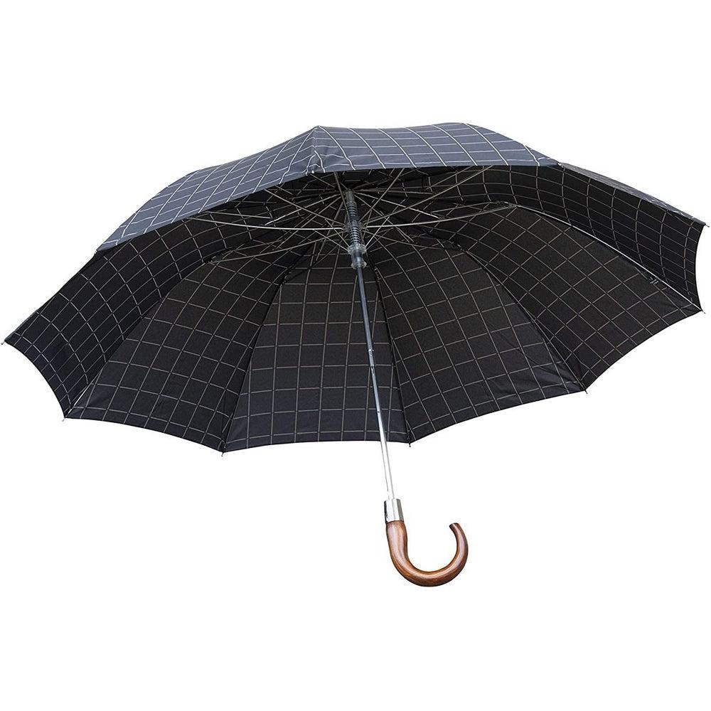 Classic Canes Umbrella, folding, wooden crook, black check canopy-Gamefish